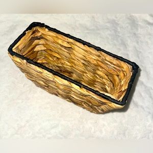 Natural Water Hyacinth Rectangular Storage Basket; Black and Tan; Like New